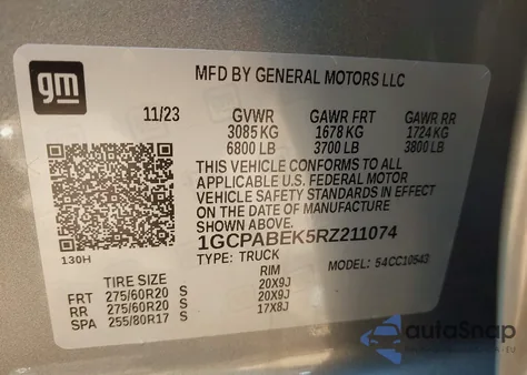 2024 Chevrolet Silverado 1500 2Wd Short Bed Custom z USA, uszkodzony, nr VIN 1GCPABEK5RZ211074